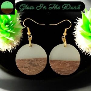 BOHO Style Glow In The Dark Wood & Resin Earrings, Festival
